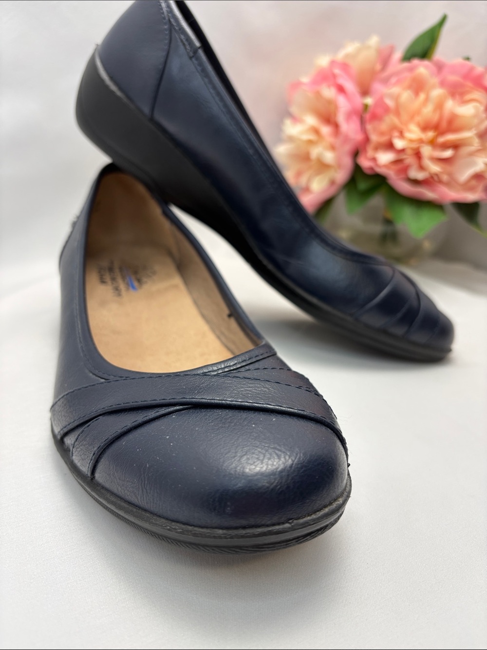 Life Stride Memory Foam Women 8.5 Navy Leather Slip-On Ballet Flats#410 - Picture 6 of 14